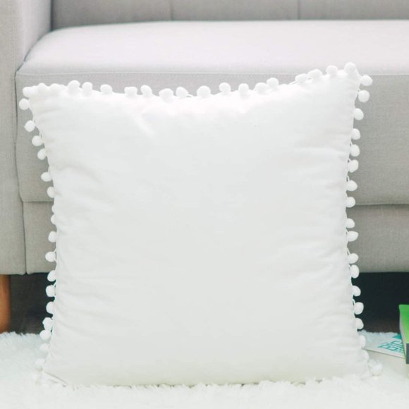 White Velvet cushion COVERS with pom poms - Picture 4 of 4